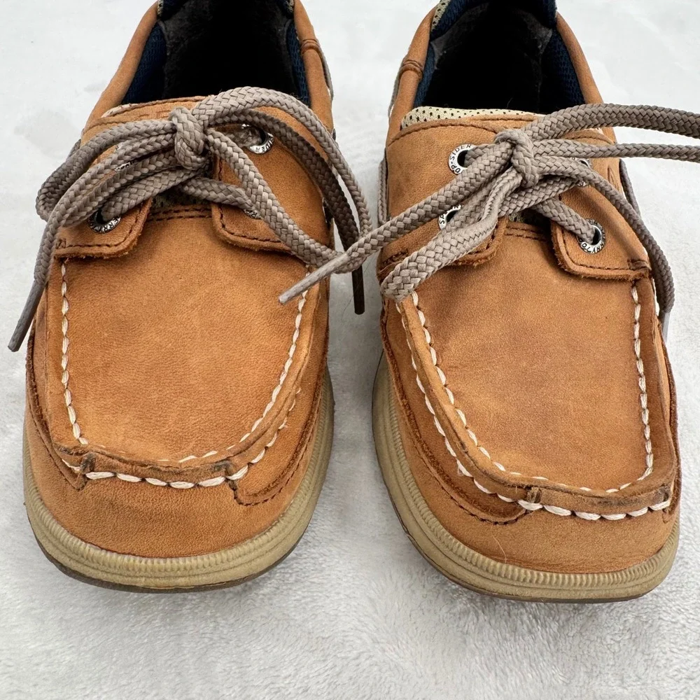 Sperry Top-Sider Lanyard Boat Shoes Boys Sz 13 Tan Tie Leather Moccasin Loafers